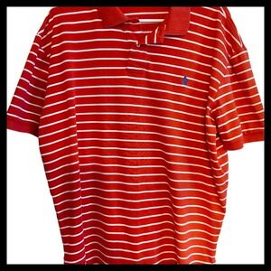 Ralph Lauren Polo Shirt Striped Red White Blue Logo Short Sleeve